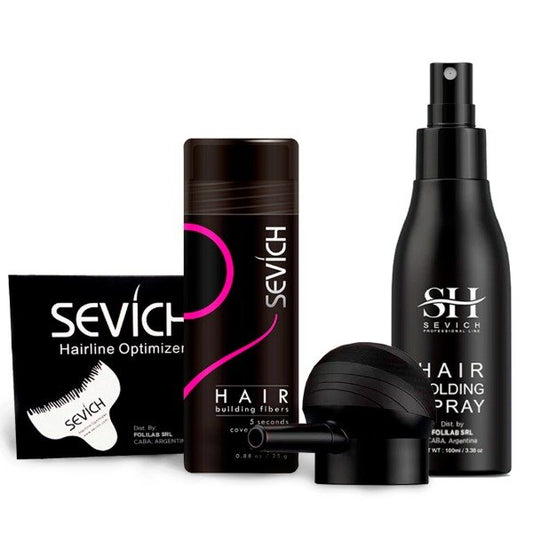 Combo kitx4 Frasco Fibras Capilares 25g Sevich + Aplicador + Modelador + Fijador